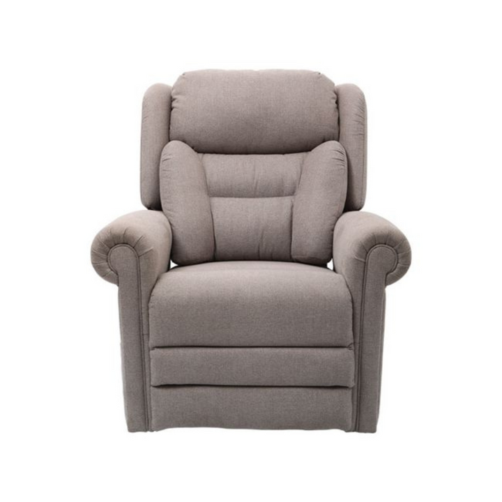 The Alivio Donatello Recliner Chair with independent motors for adjustable headrest, lumbar, backrest, and footrest. Features a two-stage lift, lay-flat design, and extendable footrest for ultimate comfort. Stylish, ultra-durable fabric and easy-to-use hand controller.