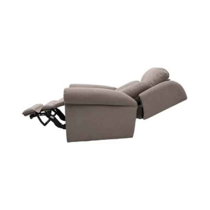 The Alivio Donatello Recliner Chair with independent motors for adjustable headrest, lumbar, backrest, and footrest. Features a two-stage lift, lay-flat design, and extendable footrest for ultimate comfort. Stylish, ultra-durable fabric and easy-to-use hand controller.