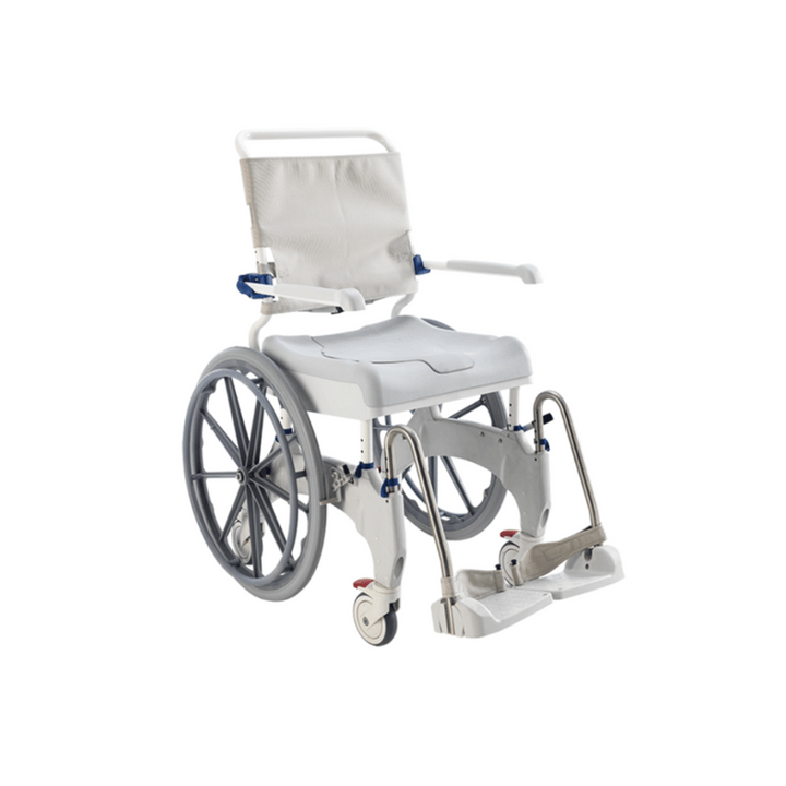 The ergonomic swing-away armrests, height adjustable swing-away footrests, and fold-away texture footplates provide comfort and safety for both the user and carer. The machine washable backrest and space-saving push bar make this chair convenient and easy to use.