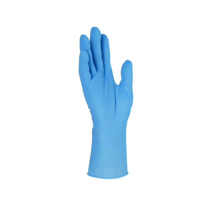 Image of a hand wearing  a blue glove