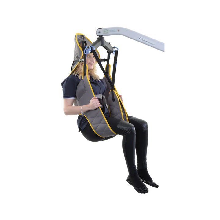 The Oxford Comfort Access padded sling (medium) is designed specifically to facilitate the toileting process. This sling can be used in conjunction with a 4-point positioning cradle, the Securi3 Clip system ensures all movements of the patient are safe and secure. 
