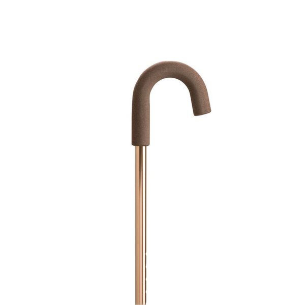 bronze walking stick with a brown crook handle