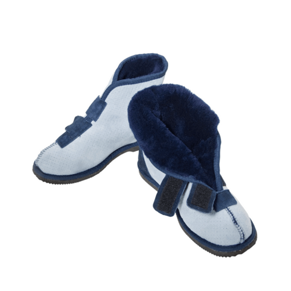 slip on blue boots with Velcro strap