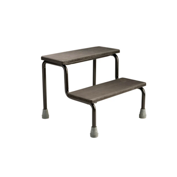 double step stool in brown supported my 4 legs with rubber tips 