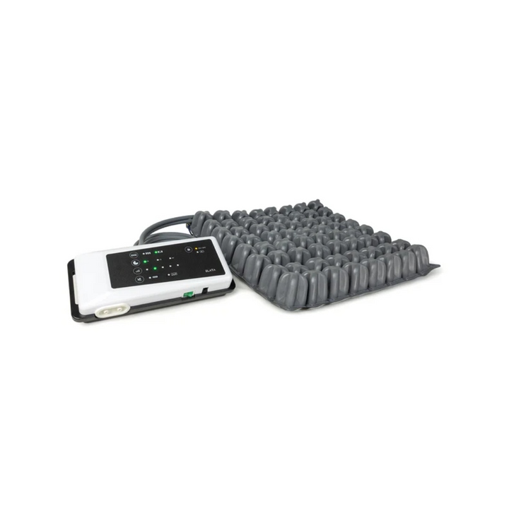 The Configura Comfort Elata E600C Alternating Air Cushion kit is recommended for users with pressure damage. The principle of this kit is that the cushion inflates and deflates alternatively. This proved the user with relief via cyclic changes in loading and unloading. 
