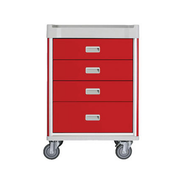 Duracare Viva Emergency Cart – Designed for Convenience and Safety, with ABS Top, Slide-Out Work Surface, Dividers in Two Drawers, Central Key Lock Control, Push Handle, Break-Away Lock Options, and 4 x 125mm Swivel Castors (Two Locking, One Directional).