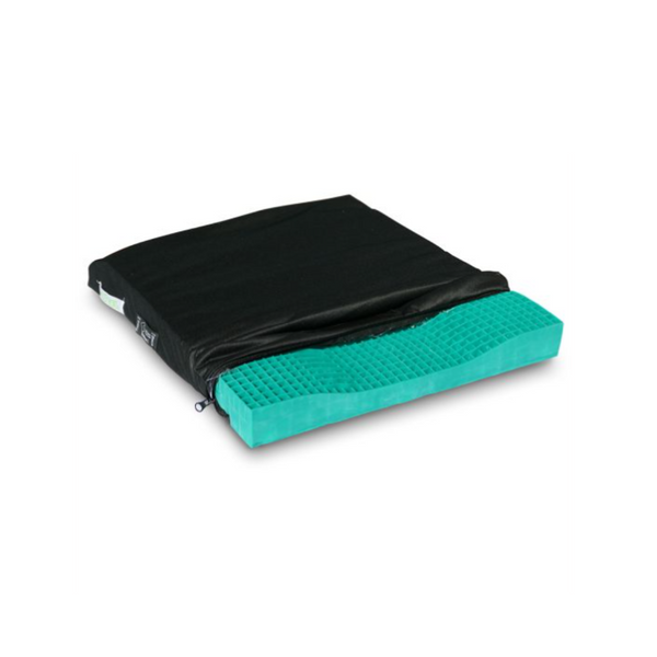 Green cushion with a black cover