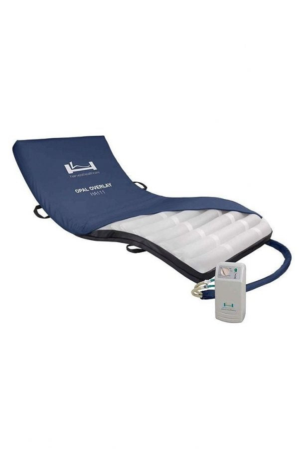Rows of horizontal air cells alternately inflate and deflate to assist in user comfort and increase of blood circulation