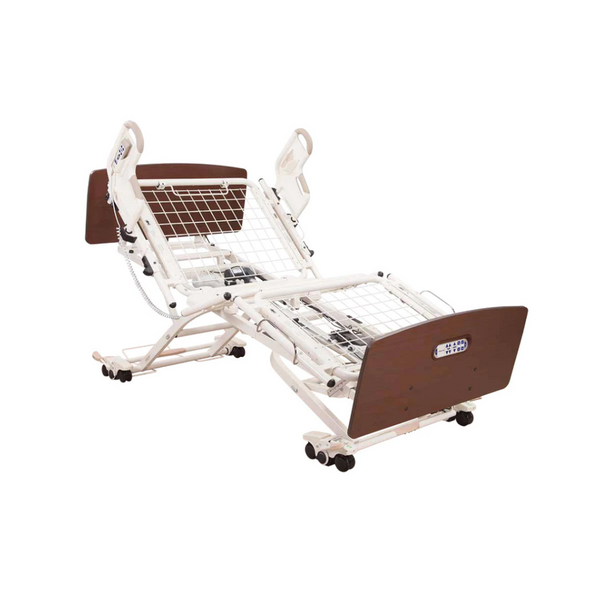 The Joerns UltraCare XT Hospital Bed features Trendelenburg positioning in a fully electric bed with an advanced pendant or inbuilt staff control for the head, foot, and height adjustments. Residents and caregivers will find the ergonomically built controls with raised buttons and backlighting easily to use.