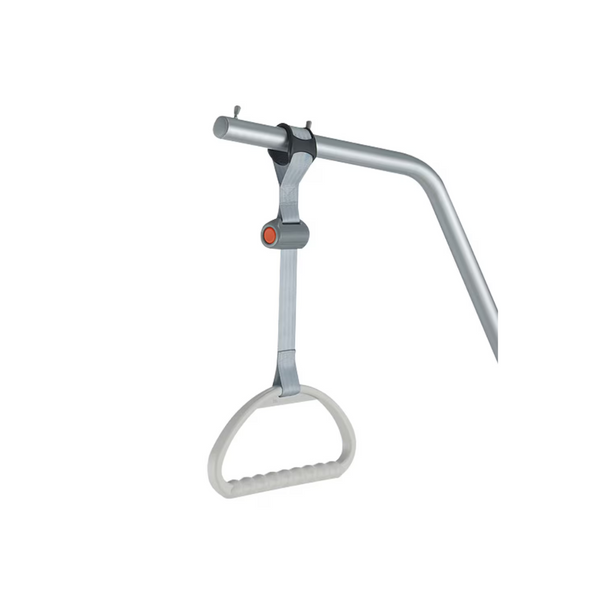 Grey plastic triangular holder to be used in combination with a lifting pole. The winding mechanism enables height adjustment of the handle in a range of 280 mm.