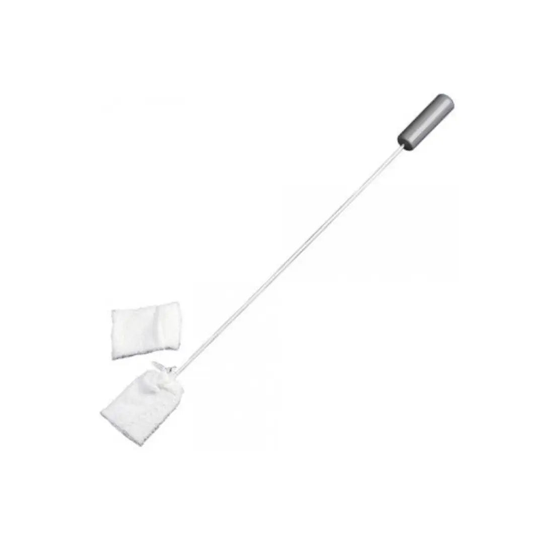 long wire with a handle on one end and a square fabric attachment on the other