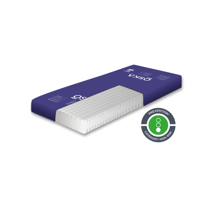 Modular foam pressure care mattress with cube design for high-risk patients, turnable for extended use, suitable for profiling and divan beds.