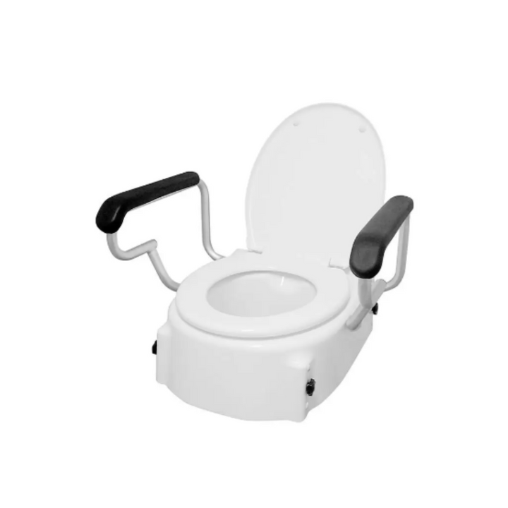 White toilet seat with arm and a lid