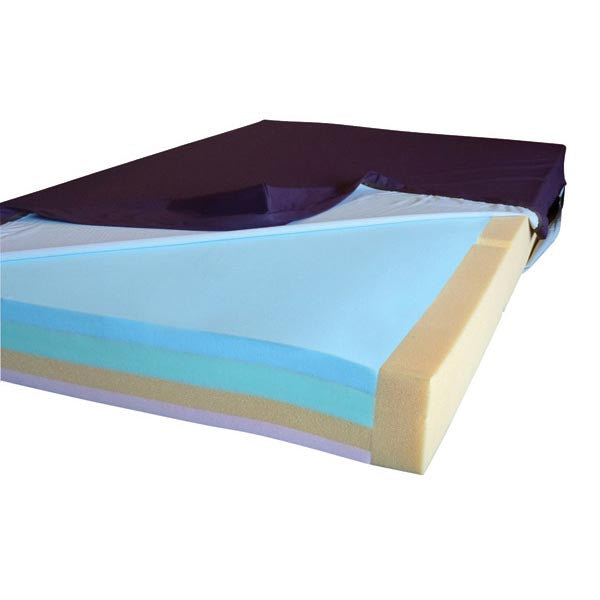 image of  mattress with a 4 layer construction with memory foam upper that assists with pressure care and a resilient base that provides patient support and comfort.