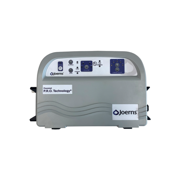 The Promatt Pump (PV-1120) is the optional control unit designed for use with the P.R.O. Matt® Plus mattress system. When connected, it transforms the non-powered mattress into a powered therapy system, offering alternating pressure or powered immersion therapy to meet clinical needs. This flexibility allows facilities to use one mattress for both pressure injury prevention and active treatment.