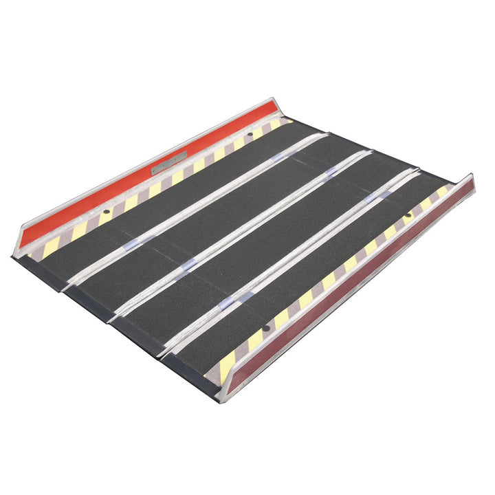 Black hinged foldable ramp, with red edge barriers