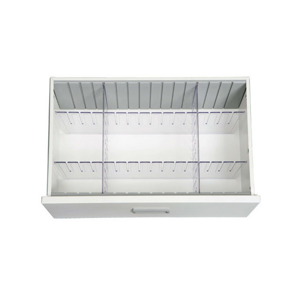 Set of 2 short dividers, 2 long dividers, and 2 locating strips for organizing drawers and creating a neat, efficient storage space.