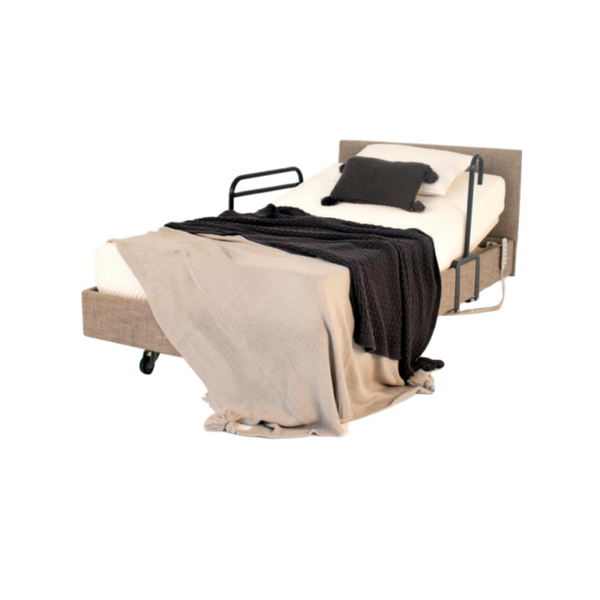 Folded bed with blankets and pillows on a white background