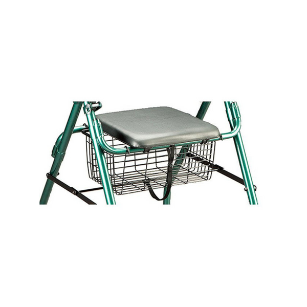 The Wire Basket is designed to fit under the seat of many 4 wheeled rollators. It is used instead of a vinyl bag. The wire basket must be removed when folding the walker.