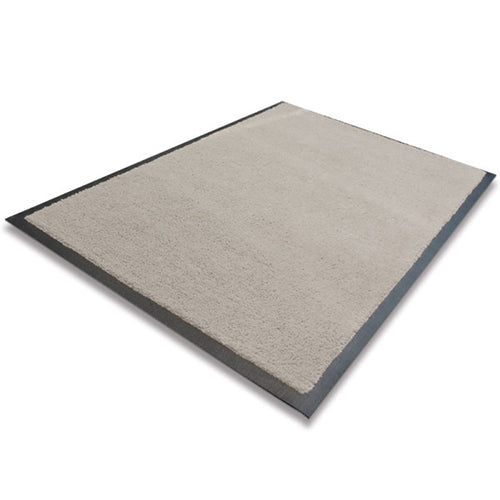 a floor mat in grey with black rubber edges