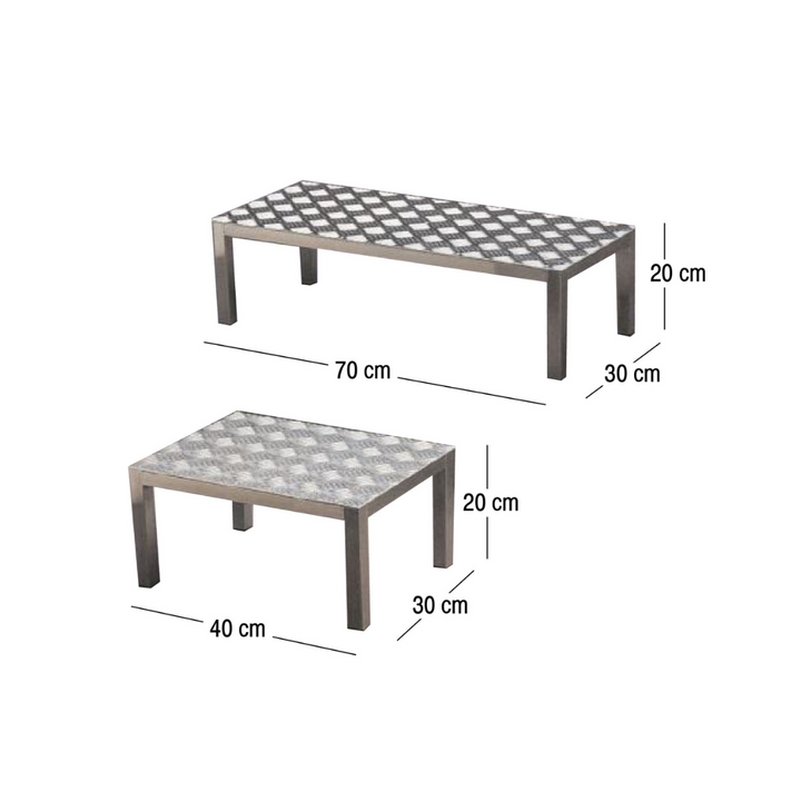 One step stool with aluminium tread plate and stainless steel frame.