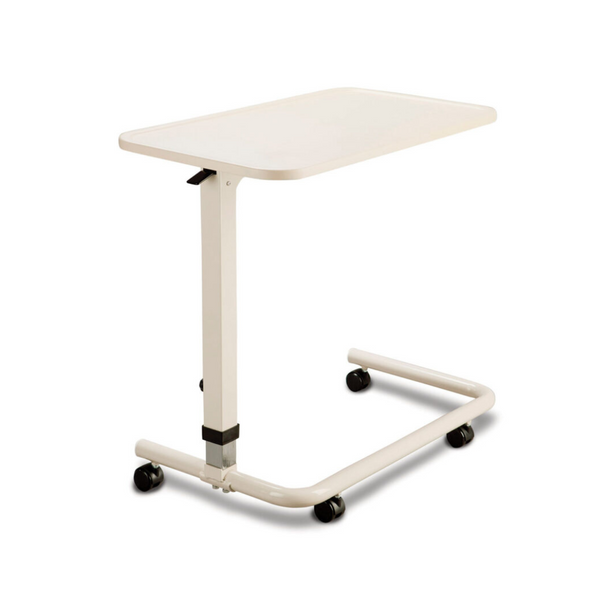 table for over bed use with a wide U shaped base and a rectangle table top