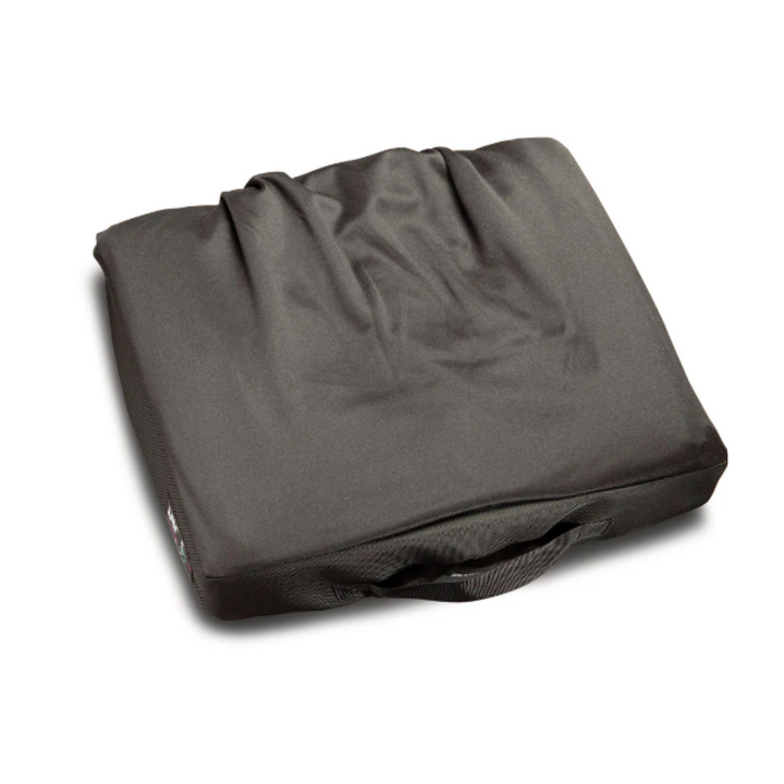 image of a Contoured foam cushion with Jay Flow fluid pad. Designed for moderate to high postural and pressure care needs. It has a 
Firm, anatomically correct contoured foam base creates a foundation for postural stability. 