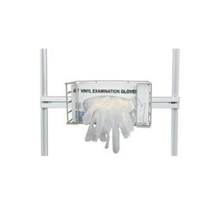 Glove Holder for Medical Trolley, made from durable, high-quality materials. Features side rail and compact design for easy glove storage in healthcare settings.