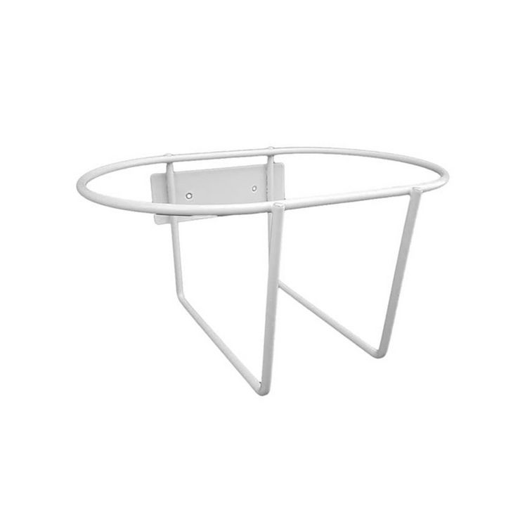 A strong metal bracket that attaches to the wall and holds sharps collectors securely in place, helping save space and improve safety in clinical areas.