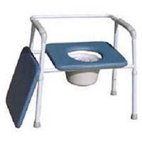 image of the toilet surround with a blue seat and a toilet bowl attached to it, with top square seat placed on the side